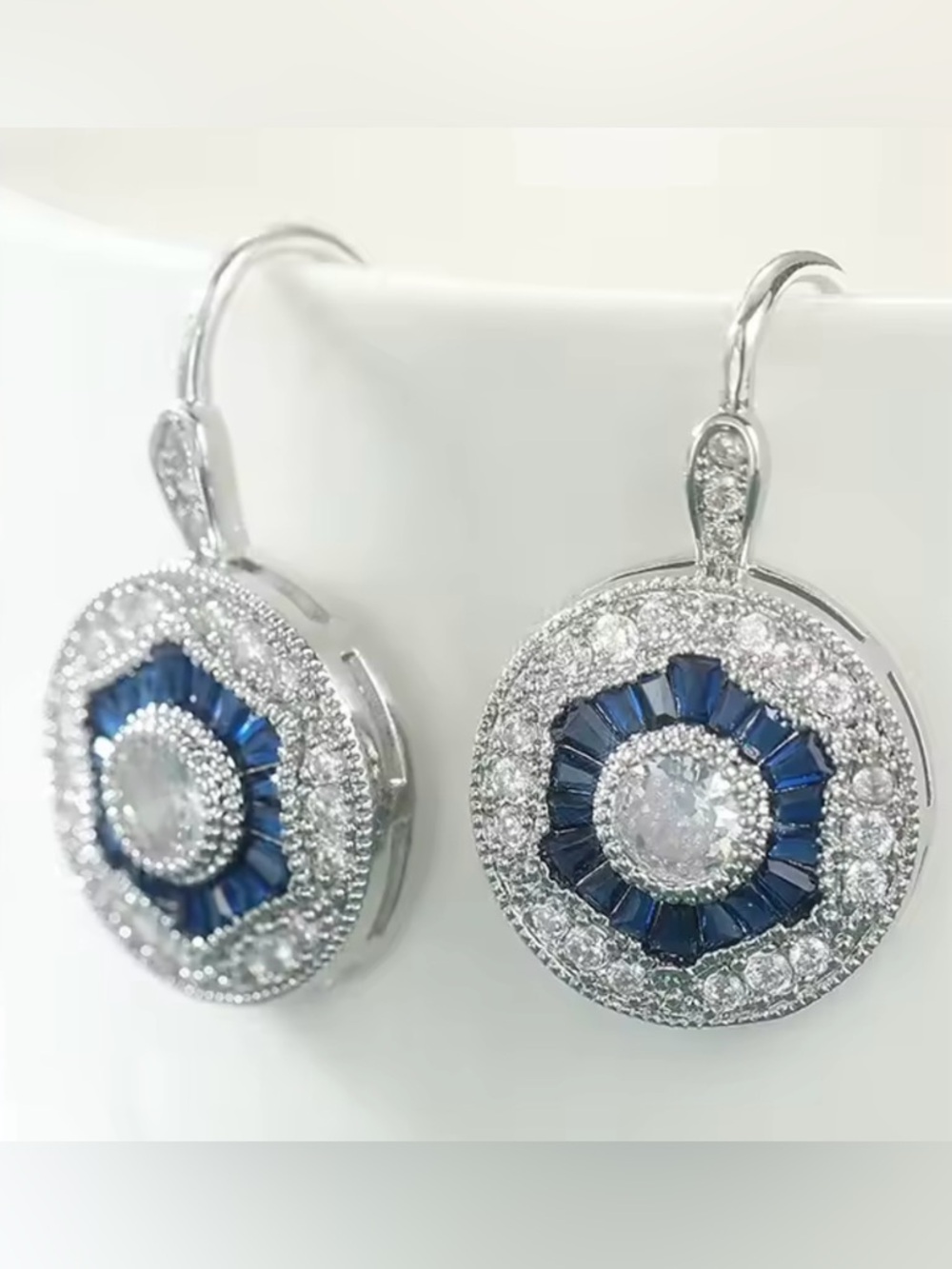 New White Gold Sapphire and Diamond Earrings